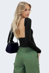 Backless Round Neck Long Sleeve Blouse | Dress In Beauty