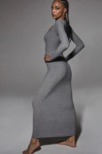 Ribbed long sleeve square neck maxi dress - View 7 | TEVQA