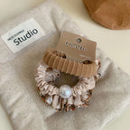 Ruffle Pearl Scrunchie Hair Tie Set - View 9 | TEVQA