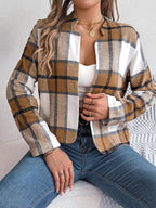 Navy blue plaid cropped jacket - View 10 | TEVQA