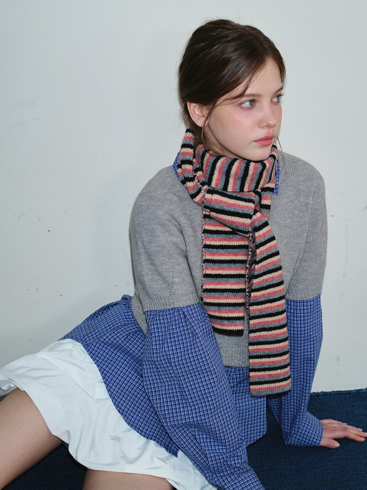 Soft Wool Blend Striped Knit Scarf