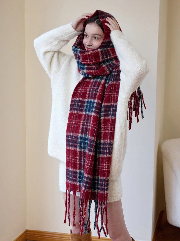 Oversized Chunky Plaid Scarf - TEVQA