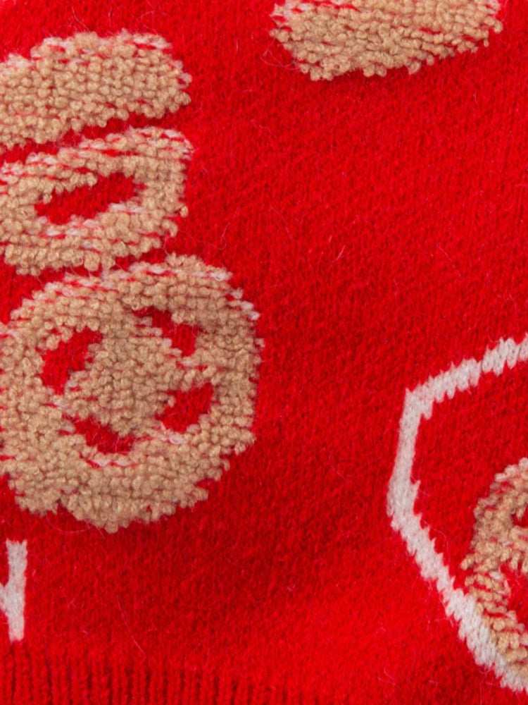 Red Lunar New Year Pet Sweater with Fortune Pattern - View 6 | TEVQA