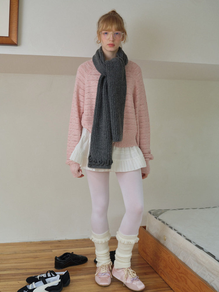 Soft Wool Blend Knitted Scarf with 3D Crochet Lettering