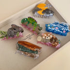 Whimsical Nature Acetate Hair Claw Clip - 3.4 Inch Artistic Animal & Scenery Clips - TEVQA