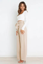 High Waist Belted Wide Leg Pants - View 14 | TEVQA