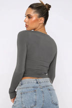 Fitted long sleeve crew neck top - View 19 | TEVQA
