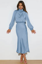 High Neck Satin Midi Dress - View 24 | TEVQA