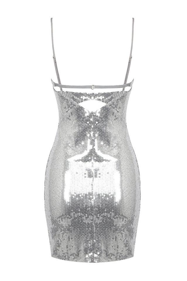 Draped Bra Mini Dress With Double Metal Ring - TEVQA