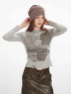 Y2K Pixelated Bear Graphic Long Sleeve Tee - TEVQA