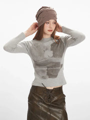 Y2K Pixelated Bear Graphic Long Sleeve Tee - TEVQA