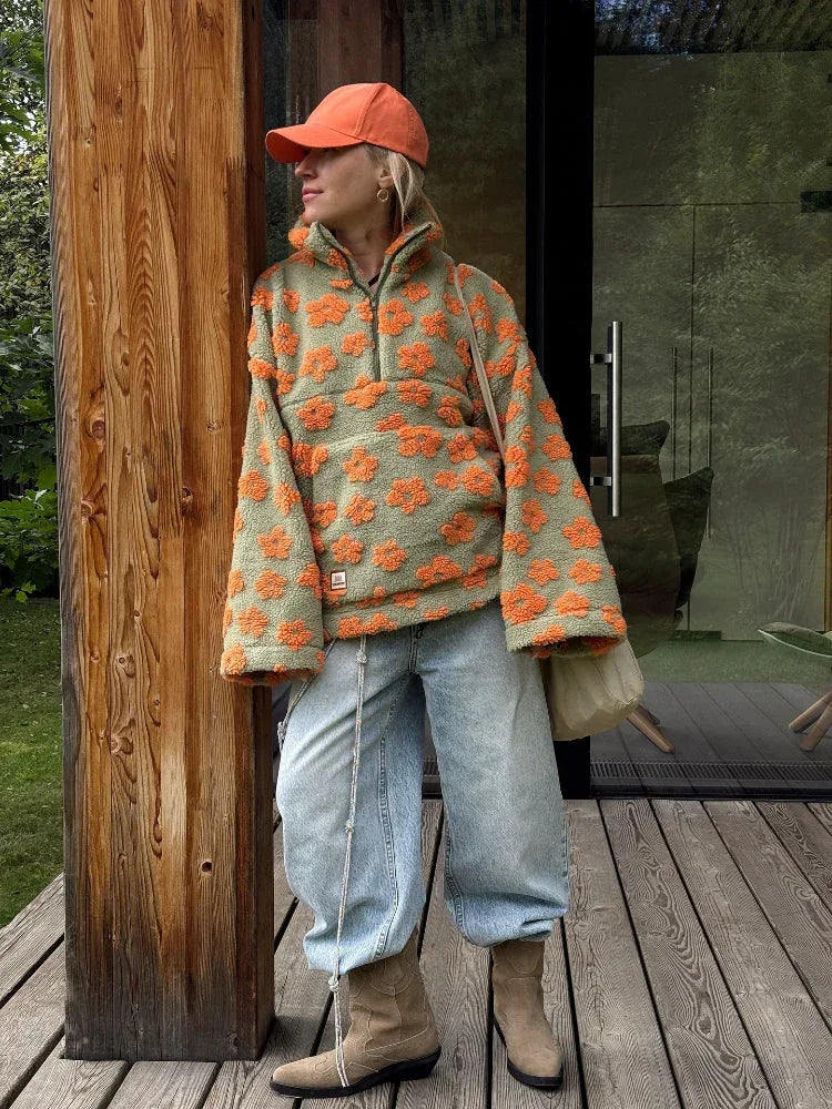 Vintage Floral Sherpa Fleece Pullover - View 11 | TEVQA