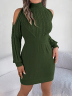 Green Cold Shoulder Cable Knit Sweater Dress - View 6 | TEVQA