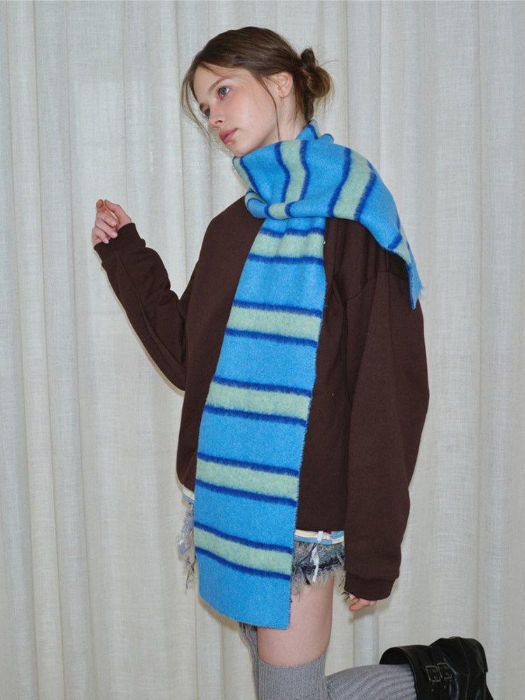 Blue & Navy Striped Fuzzy Knit Neckwarmer