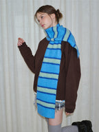Blue & Navy Striped Fuzzy Knit Neckwarmer