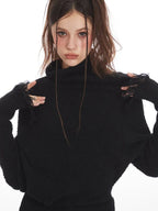 Asymmetric Distressed Knit Top - View 6 | TEVQA