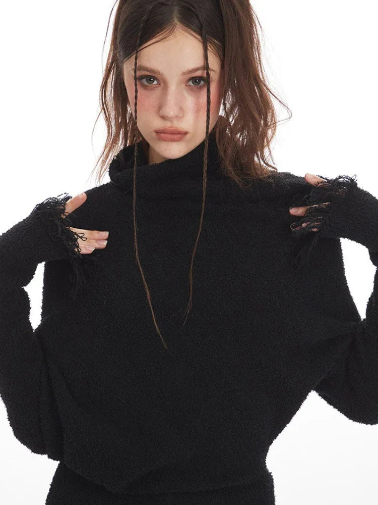 Asymmetric Distressed Knit Top - View 6 | TEVQA