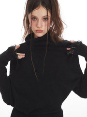 Subversive Basic Asymmetric Distressed Knit Top - TEVQA
