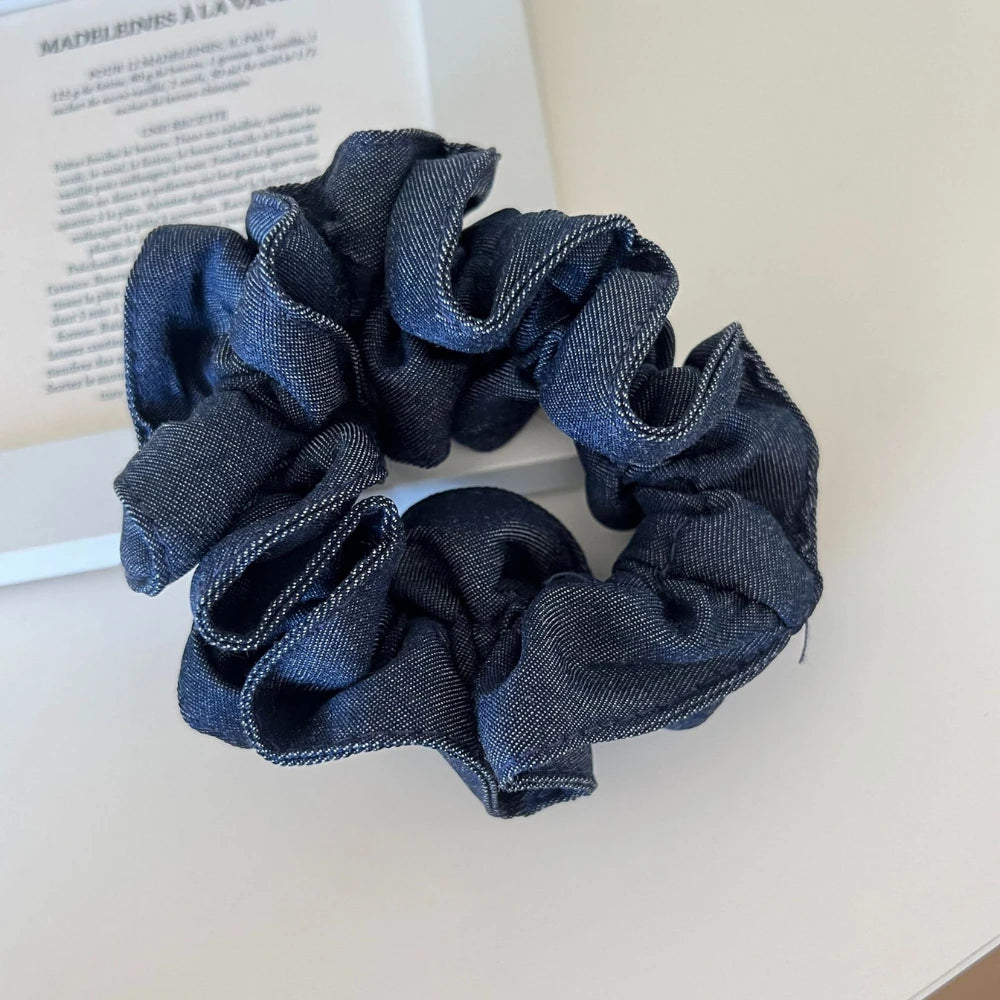Classic Style Scrunchie - 90s Denim & Retro Polka Dot