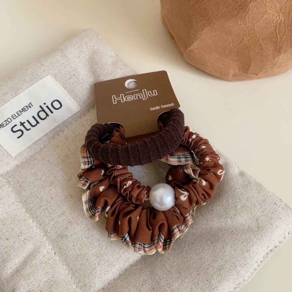 2-Pack Balletcore Ruffle Scrunchie & Hair Tie Set (with Pearl)