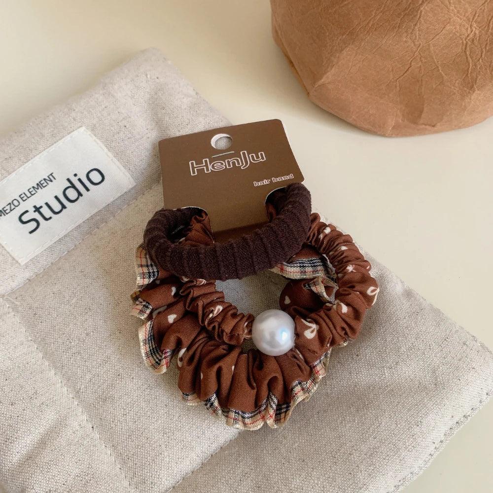 Ruffle Pearl Scrunchie Hair Tie Set - View 7 | TEVQA