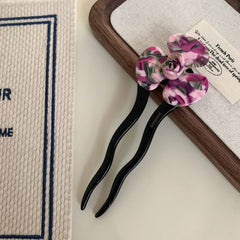 Acetate Flower French Hair Pin - 5.2" Wavy Chignon Pin