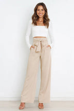 Belted wide leg crepe trousers - View 25 | TEVQA