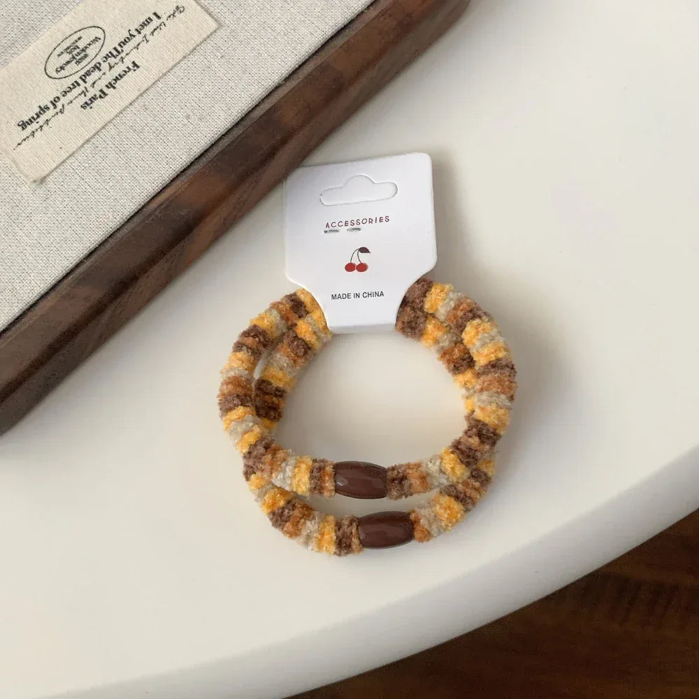 Plush knit hair tie 2-pack set in various checkered patterns - View 9 | TEVQA
