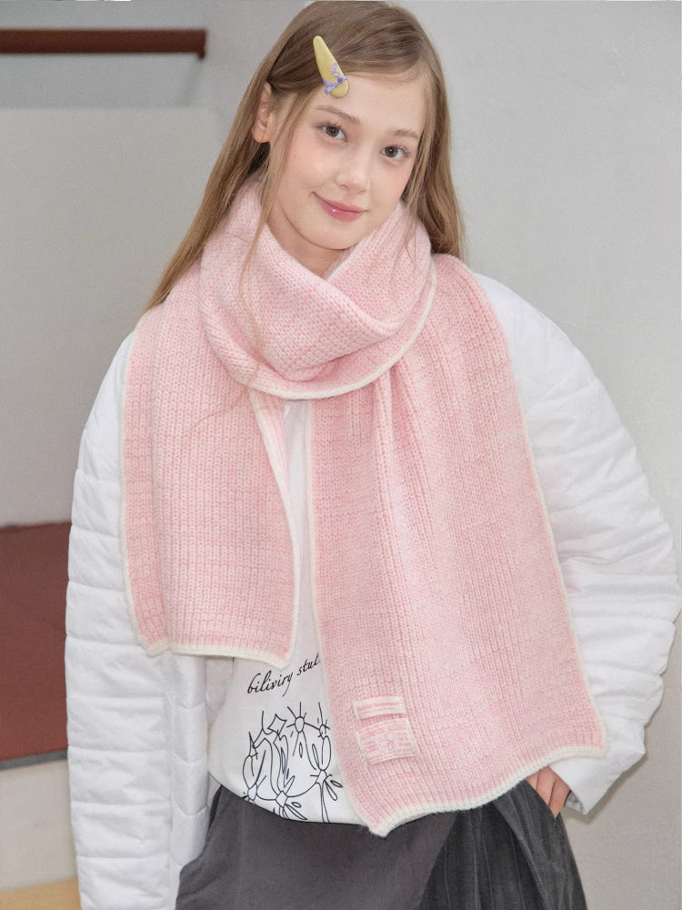 Baby Pink Contrast Border Soft Thick Knit Scarf Main image