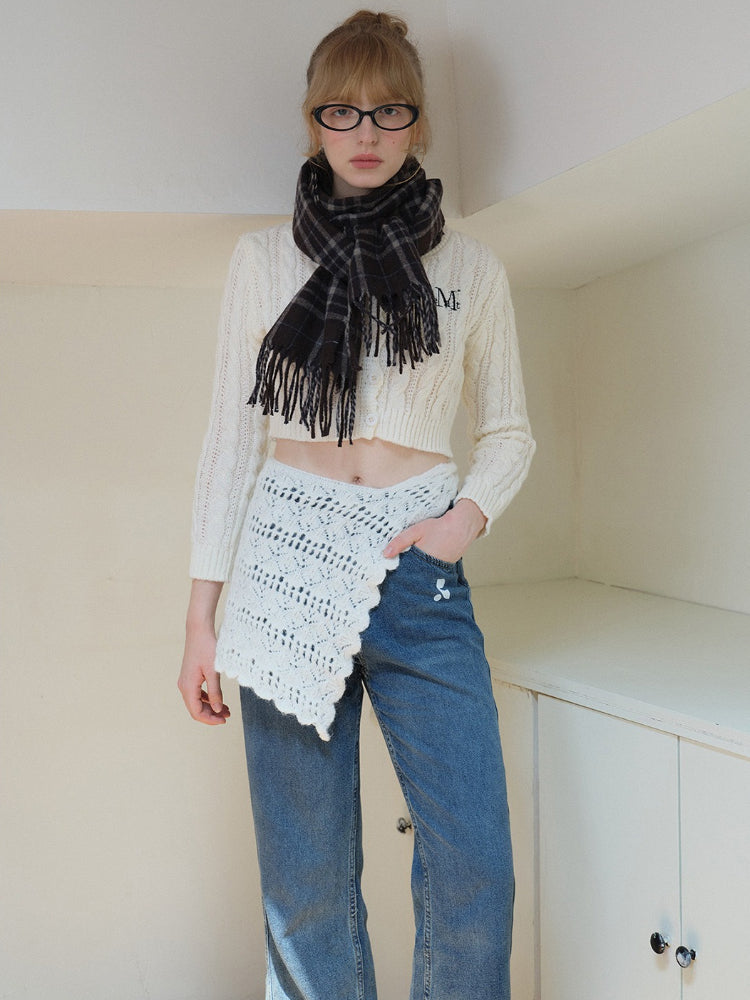 Unisex Brown Plaid Wool Blend Scarf