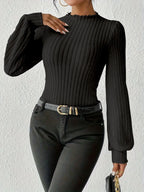 Ribbed Knit Mock Neck Bodysuit - View 7 | TEVQA