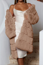 Elegant grey tiered faux fur long coat - View 9 | TEVQA