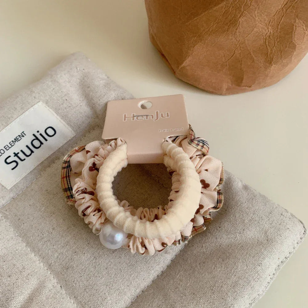 Ruffle Pearl Scrunchie Hair Tie Set - View 6 | TEVQA