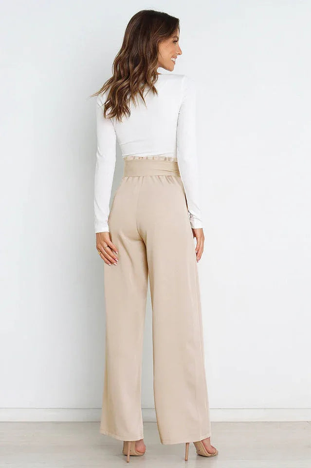 Belted wide leg crepe trousers - View 27 | TEVQA