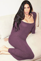 Ribbed long sleeve square neck maxi dress - View 9 | TEVQA