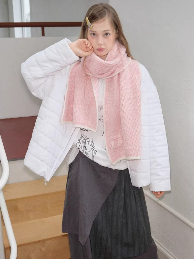 Baby Pink Contrast Border Soft Thick Knit Scarf