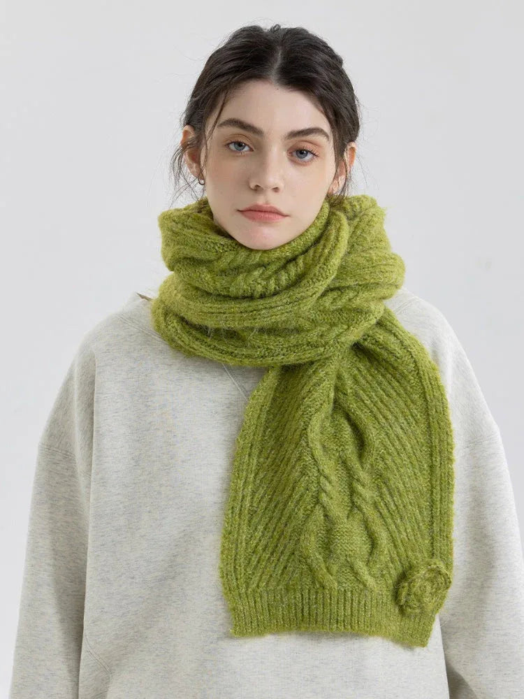 Vintage Rose Cable Knit Scarf - TEVQA