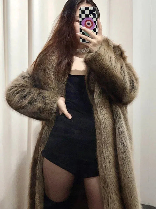 Ultra-Luxe Long Faux Fox Fur Coat - TEVQA