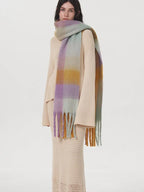 Oversized Blue & Beige Color Block Plaid Scarf - View 12 | TEVQA
