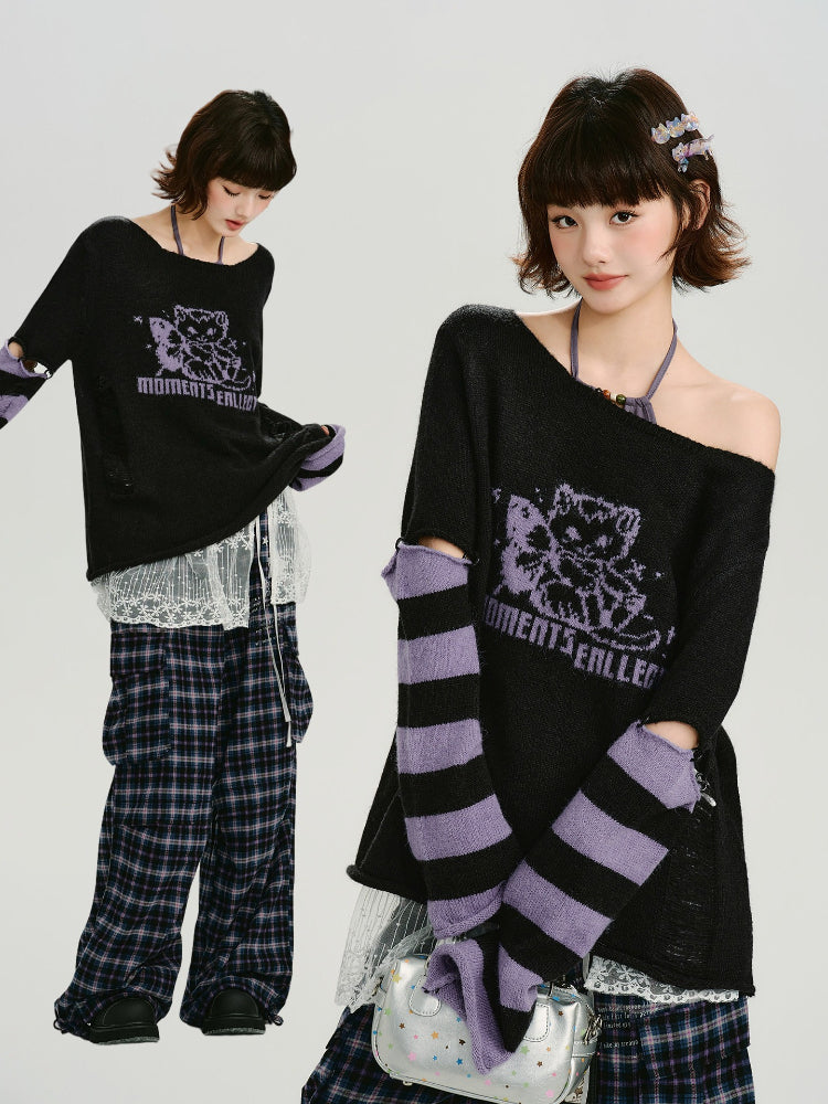 Full outfit shot showing the sweater paired with plaid pants