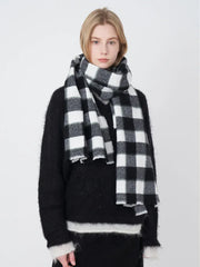 Unisex Black & White Buffalo Plaid Scarf - TEVQA