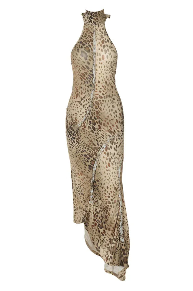 Leopard print maxi dress with halter neck - View 13 | TEVQA
