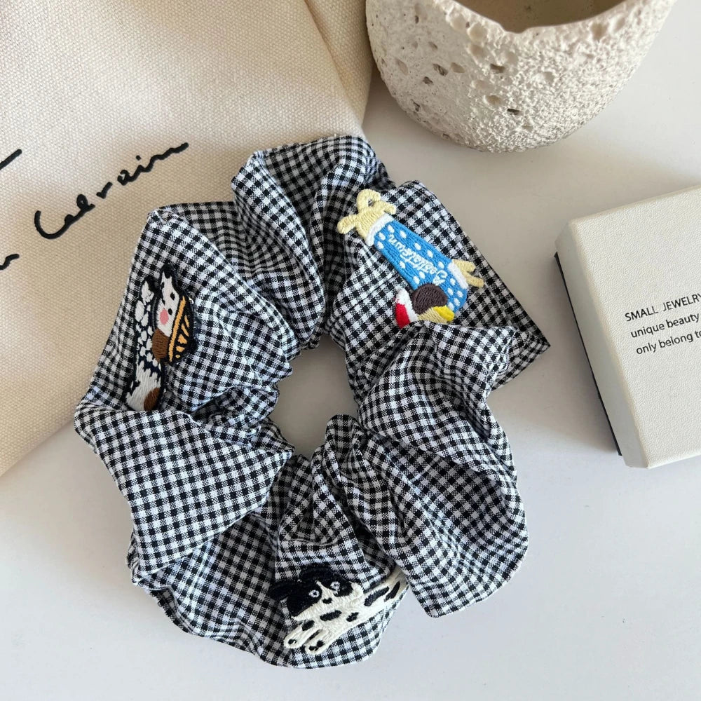 Embroidered Dachshund Gingham Scrunchie Collection (3 Styles)