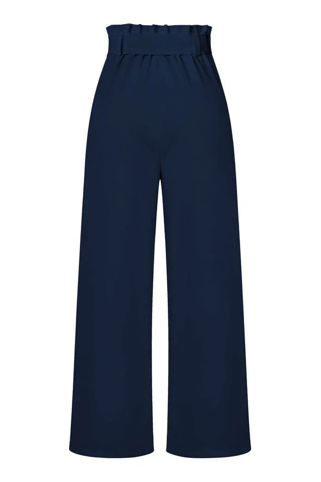 Belted wide leg crepe trousers - View 35 | TEVQA