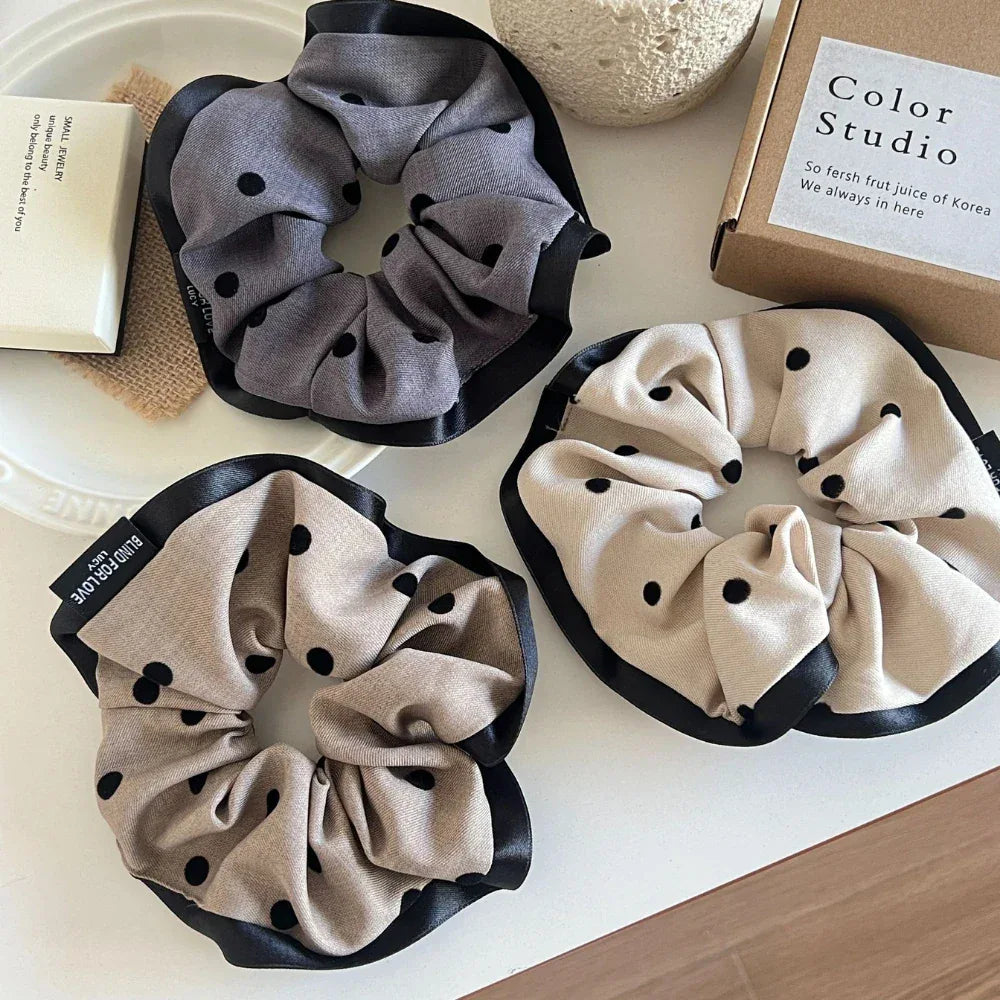 Oversized polka dot scrunchie with faux leather trim - View 8 | TEVQA