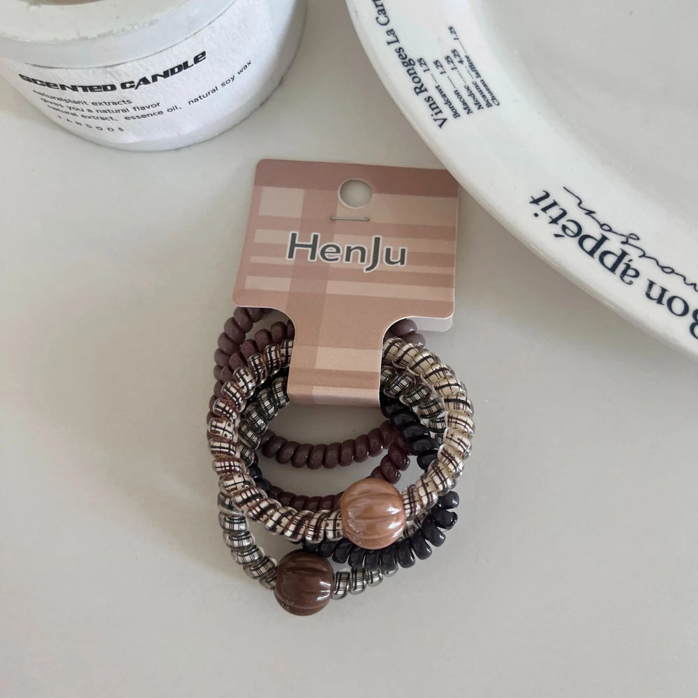 3-Pack Spiral Coil Hair Ties with Bead - Crease-Free Strong Hold