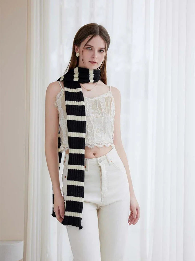 Extra Long Striped Ruffle Skinny Scarf - TEVQA