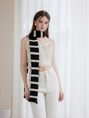 Extra Long Striped Ruffle Skinny Scarf - TEVQA