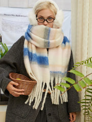 Oversized knit scarf with block stripes and fringe - View 11 | TEVQA