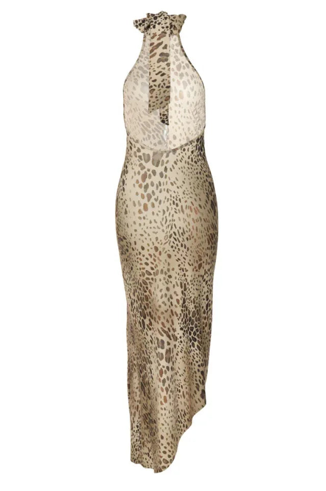 Leopard print maxi dress with halter neck - View 14 | TEVQA